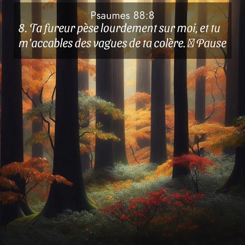 Segond21 Psaumes  ; image nature: image avec le verset biblique :Ta fureur pèse lourdement sur moi, et tu m&#039;accables des vagues de ta colère.      Pause. ;  ; 88:8