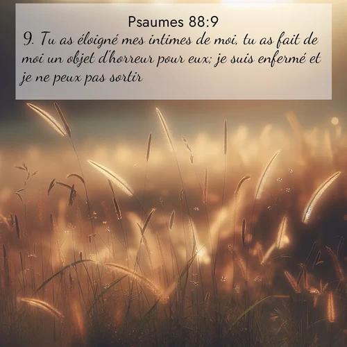 Segond21 Psaumes  ; image nature: image avec le verset biblique :Tu as éloigné mes intimes de moi, tu as fait de moi un objet d&#039;horreur pour eux; je suis enfermé et je ne peux pas sortir. ;  ; 88:9