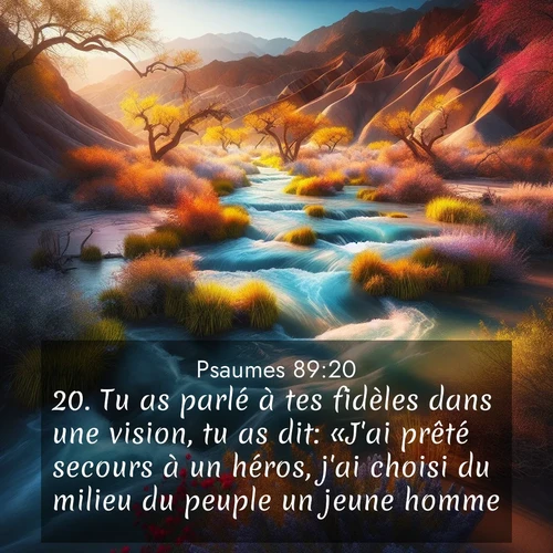Segond21 Psaumes  ; image nature: image avec le verset biblique :Tu as parlé à tes fidèles dans une vision, tu as dit: «J&#039;ai prêté secours à un héros, j&#039;ai choisi du milieu du peuple un jeune homme. ;  ; 89:20