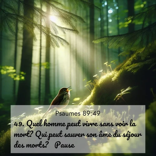 Segond21 Psaumes  ; image nature: image avec le verset biblique :Quel homme peut vivre sans voir la mort? Qui peut sauver son âme du séjour des morts?         Pause. ;  ; 89:49