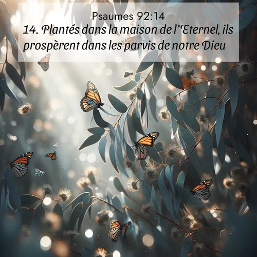 Segond21 Psaumes  ; image nature: image avec le verset biblique :Plantés dans la maison de l&#039;Eternel, ils prospèrent dans les parvis de notre Dieu; ;  ; 92:14
