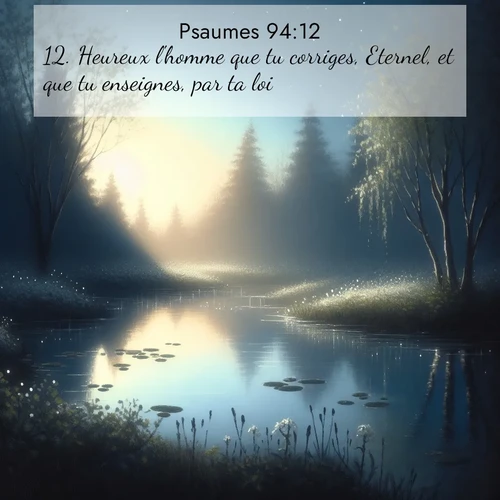 Segond21 Psaumes  ; image nature: image avec le verset biblique :Heureux l&#039;homme que tu corriges, Eternel, et que tu enseignes, par ta loi, ;  ; 94:12