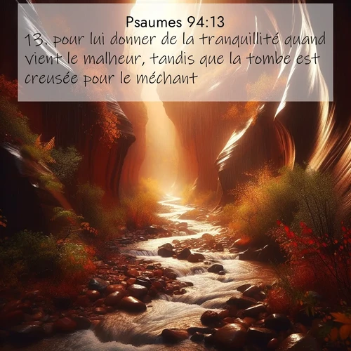Segond21 Psaumes  ; image nature: image avec le verset biblique :pour lui donner de la tranquillité quand vient le malheur, tandis que la tombe est creusée pour le méchant! ;  ; 94:13