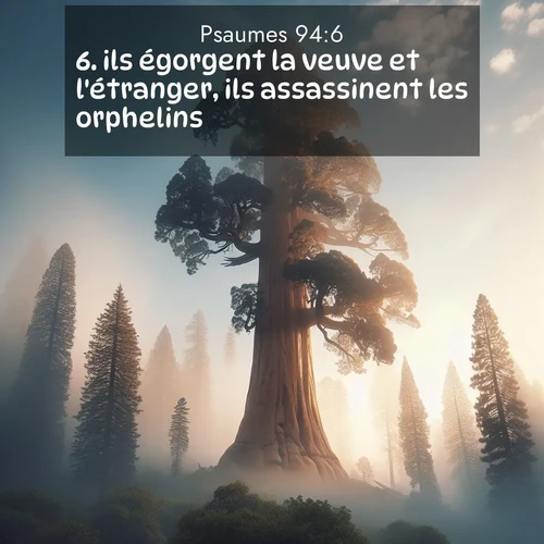 Segond21 Psaumes  ; image nature: image avec le verset biblique :ils égorgent la veuve et l&#039;étranger, ils assassinent les orphelins, ;  ; 94:6