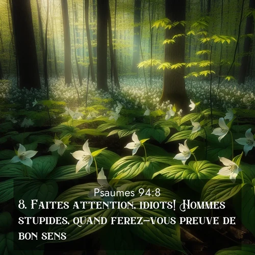 Segond21 Psaumes  ; image nature: image avec le verset biblique :Faites attention, idiots! Hommes stupides, quand ferez-vous preuve de bon sens? ;  ; 94:8