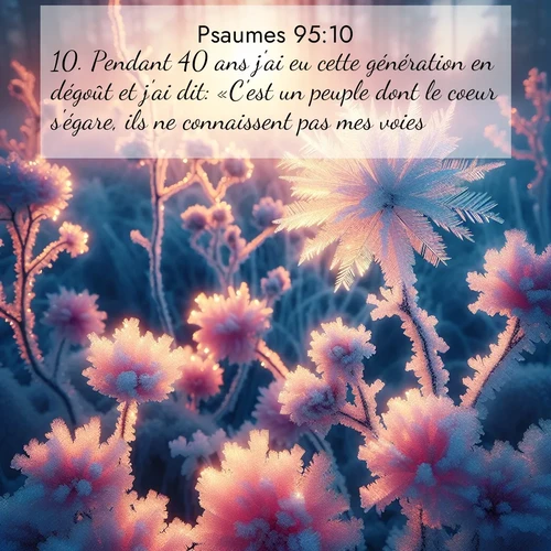 Segond21 Psaumes  ; image nature: image avec le verset biblique :Pendant 40 ans j&#039;ai eu cette génération en dégoût et j&#039;ai dit: «C&#039;est un peuple dont le coeur s&#039;égare, ils ne connaissent pas mes voies.» ;  ; 95:10