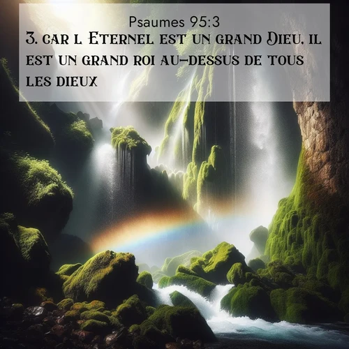 Segond21 Psaumes  ; image nature: image avec le verset biblique :car l&#039;Eternel est un grand Dieu, il est un grand roi au-dessus de tous les dieux. ;  ; 95:3