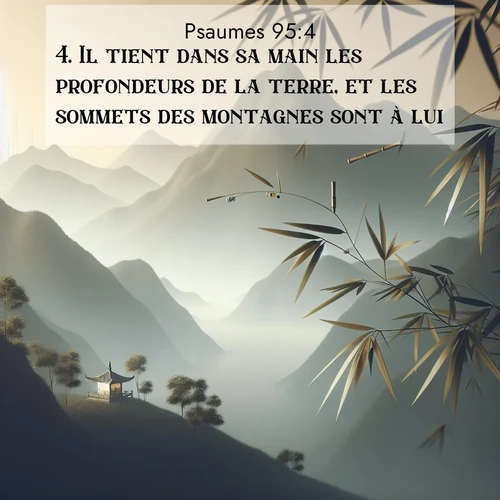 Segond21 Psaumes  ; image nature: image avec le verset biblique :Il tient dans sa main les profondeurs de la terre, et les sommets des montagnes sont à lui. ;  ; 95:4