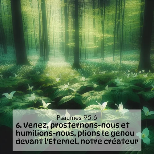 Segond21 Psaumes  ; image nature: image avec le verset biblique :Venez, prosternons-nous et humilions-nous, plions le genou devant l&#039;Eternel, notre créateur, ;  ; 95:6