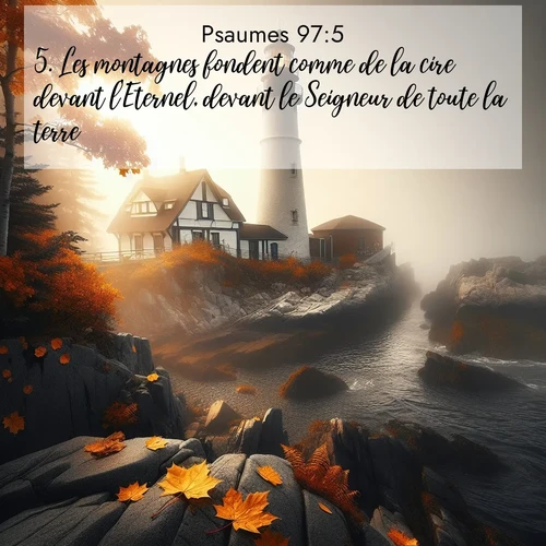 Segond21 Psaumes  ; image nature: image avec le verset biblique :Les montagnes fondent comme de la cire devant l&#039;Eternel, devant le Seigneur de toute la terre. ;  ; 97:5