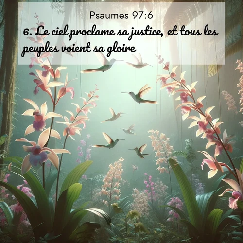Segond21 Psaumes  ; image nature: image avec le verset biblique :Le ciel proclame sa justice, et tous les peuples voient sa gloire. ;  ; 97:6