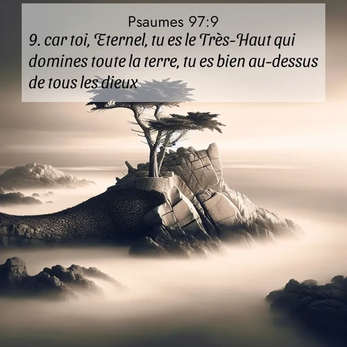 Segond21 Psaumes  ; image nature: image avec le verset biblique :car toi, Eternel, tu es le Très-Haut qui domines toute la terre, tu es bien au-dessus de tous les dieux. ;  ; 97:9