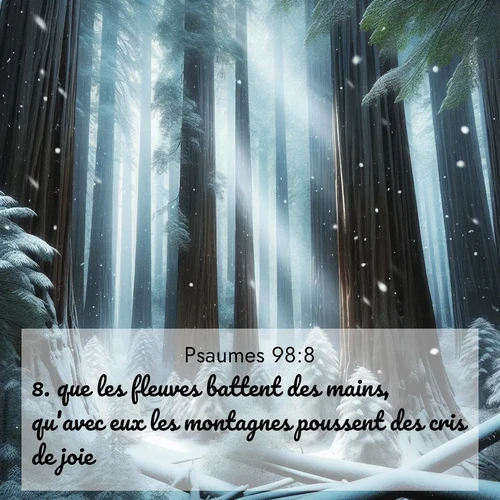 Segond21 Psaumes  ; image nature: image avec le verset biblique :que les fleuves battent des mains, qu&#039;avec eux les montagnes poussent des cris de joie ;  ; 98:8