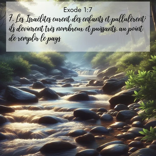 Segond21 Exode  ; image nature: image avec le verset biblique :Les Israélites eurent des enfants et pullulèrent; ils devinrent très nombreux et puissants, au point de remplir le pays. ;  ; 1:7