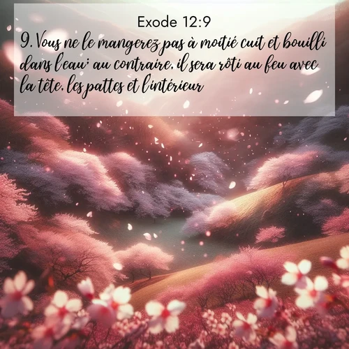 Segond21 Exode  ; image nature: image avec le verset biblique :Vous ne le mangerez pas à moitié cuit et bouilli dans l&#039;eau; au contraire, il sera rôti au feu avec la tête, les pattes et l&#039;intérieur. ;  ; 12:9