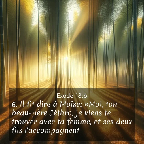Segond21 Exode  ; image nature: image avec le verset biblique :Il fit dire à Moïse: «Moi, ton beau-père Jéthro, je viens te trouver avec ta femme, et ses deux fils l&#039;accompagnent.» ;  ; 18:6