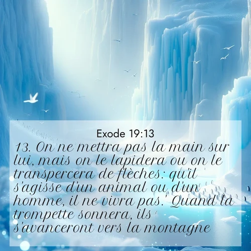 Segond21 Exode  ; image nature: image avec le verset biblique :On ne mettra pas la main sur lui, mais on le lapidera ou on le transpercera de flèches: qu&#039;il s&#039;agisse d&#039;un animal ou d&#039;un homme, il ne vivra pas.&#039; Quand la trompette sonnera, ils s&#039;avanceront vers la montagne.» ;  ; 19:13
