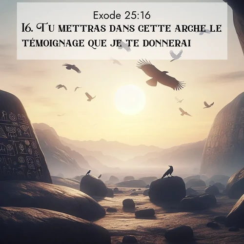 Segond21 Exode  ; image nature: image avec le verset biblique :Tu mettras dans cette arche le témoignage que je te donnerai. ;  ; 25:16
