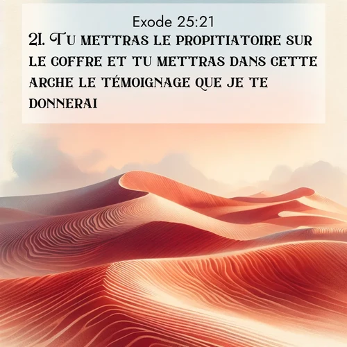 Segond21 Exode  ; image nature: image avec le verset biblique :Tu mettras le propitiatoire sur le coffre et tu mettras dans cette arche le témoignage que je te donnerai. ;  ; 25:21