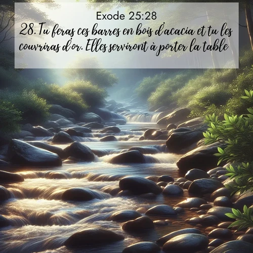 Segond21 Exode  ; image nature: image avec le verset biblique :Tu feras ces barres en bois d&#039;acacia et tu les couvriras d&#039;or. Elles serviront à porter la table. ;  ; 25:28