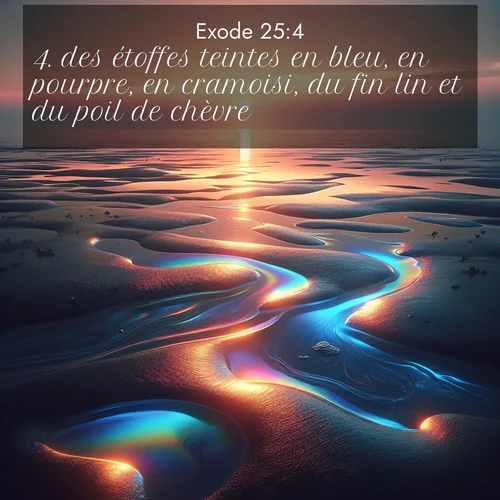 Segond21 Exode  ; image nature: image avec le verset biblique :des étoffes teintes en bleu, en pourpre, en cramoisi, du fin lin et du poil de chèvre; ;  ; 25:4