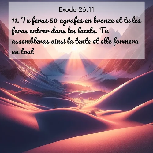 Segond21 Exode  ; image nature: image avec le verset biblique :Tu feras 50 agrafes en bronze et tu les feras entrer dans les lacets. Tu assembleras ainsi la tente et elle formera un tout. ;  ; 26:11
