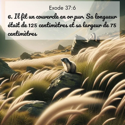 Segond21 Exode  ; image nature: image avec le verset biblique :Il fit un couvercle en or pur. Sa longueur était de 125 centimètres et sa largeur de 75 centimètres. ;  ; 37:6