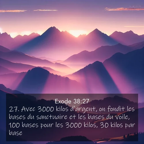 Segond21 Exode  ; image nature: image avec le verset biblique :Avec 3000 kilos d&#039;argent, on fondit les bases du sanctuaire et les bases du voile, 100 bases pour les 3000 kilos, 30 kilos par base. ;  ; 38:27