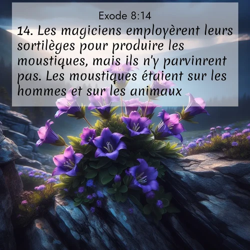 Segond21 Exode  ; image nature: image avec le verset biblique :Les magiciens employèrent leurs sortilèges pour produire les moustiques, mais ils n&#039;y parvinrent pas. Les moustiques étaient sur les hommes et sur les animaux. ;  ; 8:14