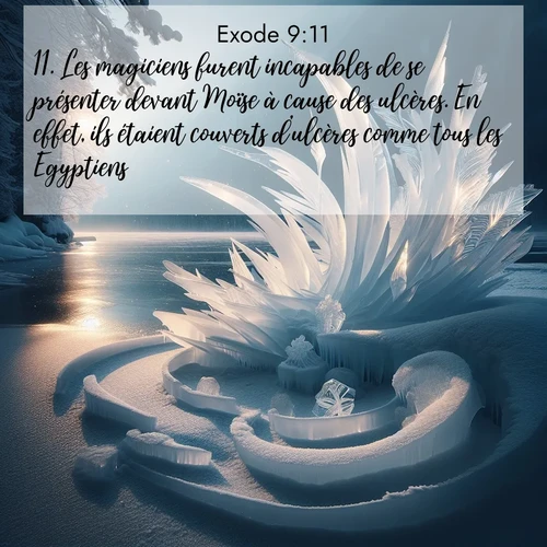 Segond21 Exode  ; image nature: image avec le verset biblique :Les magiciens furent incapables de se présenter devant Moïse à cause des ulcères. En effet, ils étaient couverts d&#039;ulcères comme tous les Egyptiens. ;  ; 9:11