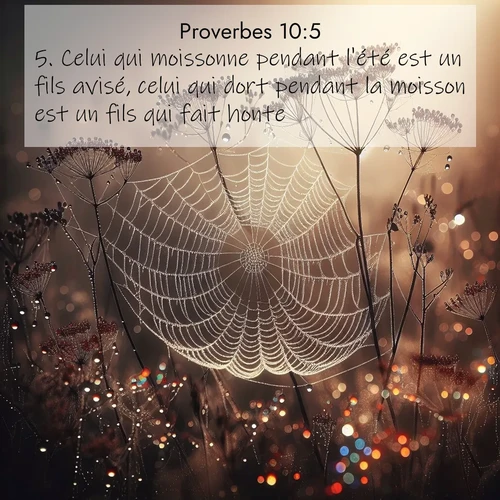 Segond21 Proverbes  ; image nature: image avec le verset biblique :Celui qui moissonne pendant l&#039;été est un fils avisé, celui qui dort pendant la moisson est un fils qui fait honte. ;  ; 10:5