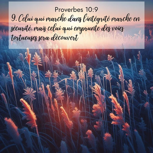 Segond21 Proverbes  ; image nature: image avec le verset biblique :Celui qui marche dans l&#039;intégrité marche en sécurité, mais celui qui emprunte des voies tortueuses sera découvert. ;  ; 10:9