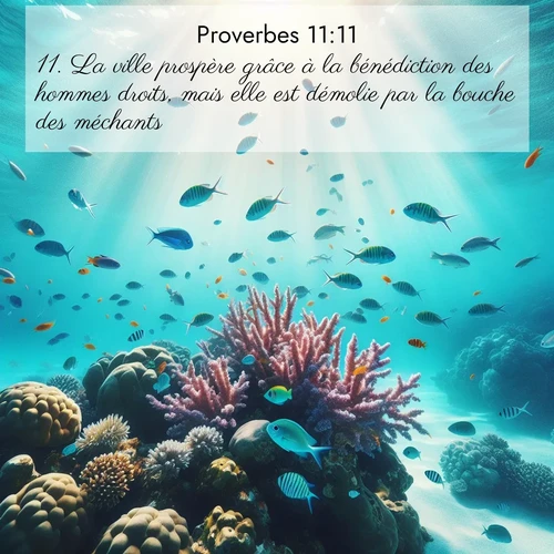 Segond21 Proverbes  ; image nature: image avec le verset biblique :La ville prospère grâce à la bénédiction des hommes droits, mais elle est démolie par la bouche des méchants. ;  ; 11:11