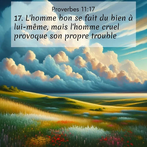 Segond21 Proverbes  ; image nature: image avec le verset biblique :L&#039;homme bon se fait du bien à lui-même, mais l&#039;homme cruel provoque son propre trouble. ;  ; 11:17