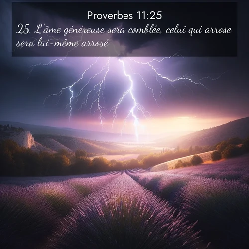 Segond21 Proverbes  ; image nature: image avec le verset biblique :L&#039;âme généreuse sera comblée, celui qui arrose sera lui-même arrosé. ;  ; 11:25
