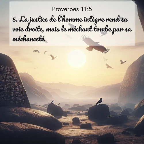 Segond21 Proverbes  ; image nature: image avec le verset biblique :La justice de l&#039;homme intègre rend sa voie droite, mais le méchant tombe par sa méchanceté. ;  ; 11:5