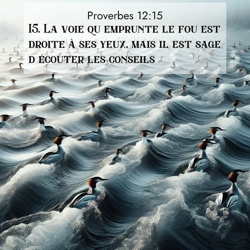 Segond21 Proverbes  ; image nature: image avec le verset biblique :La voie qu&#039;emprunte le fou est droite à ses yeux, mais il est sage d&#039;écouter les conseils. ;  ; 12:15