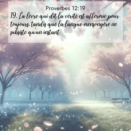 Segond21 Proverbes  ; image nature: image avec le verset biblique :La lèvre qui dit la vérité est affermie pour toujours, tandis que la langue mensongère ne subsiste qu&#039;un instant. ;  ; 12:19