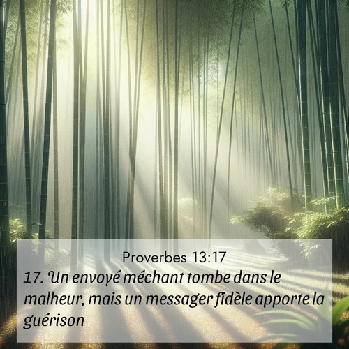 Segond21 Proverbes  ; image nature: image avec le verset biblique :Un envoyé méchant tombe dans le malheur, mais un messager fidèle apporte la guérison. ;  ; 13:17