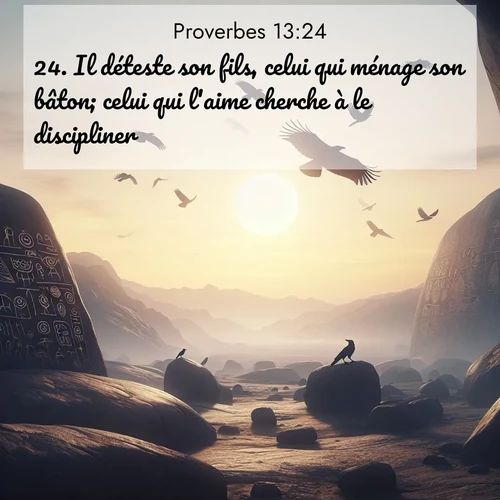 Segond21 Proverbes  ; image nature: image avec le verset biblique :Il déteste son fils, celui qui ménage son bâton; celui qui l&#039;aime cherche à le discipliner. ;  ; 13:24