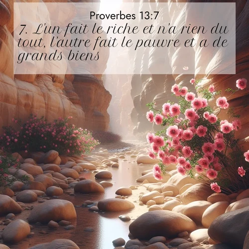 Segond21 Proverbes  ; image nature: image avec le verset biblique :L&#039;un fait le riche et n&#039;a rien du tout, l&#039;autre fait le pauvre et a de grands biens. ;  ; 13:7
