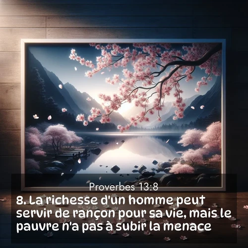 Segond21 Proverbes  ; image nature: image avec le verset biblique :La richesse d&#039;un homme peut servir de rançon pour sa vie, mais le pauvre n&#039;a pas à subir la menace. ;  ; 13:8