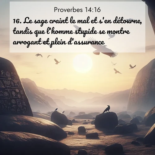 Segond21 Proverbes  ; image nature: image avec le verset biblique :Le sage craint le mal et s&#039;en détourne, tandis que l&#039;homme stupide se montre arrogant et plein d&#039;assurance. ;  ; 14:16