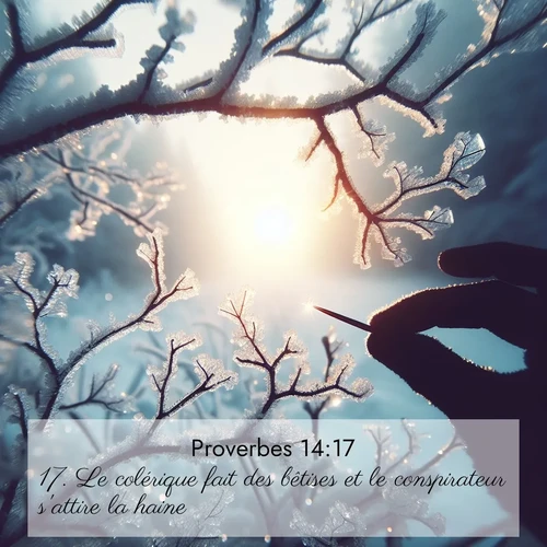 Segond21 Proverbes  ; image nature: image avec le verset biblique :Le colérique fait des bêtises et le conspirateur s&#039;attire la haine. ;  ; 14:17