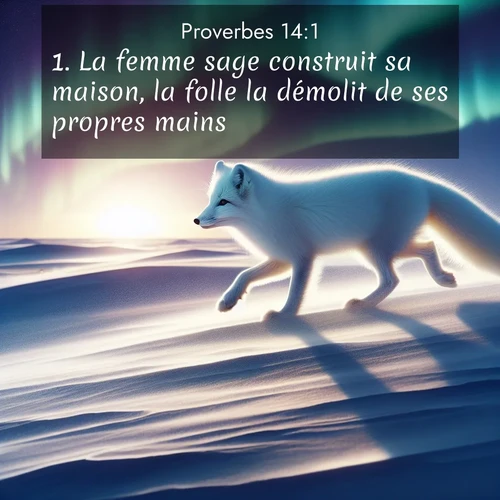 Segond21 Proverbes  ; image nature: image avec le verset biblique :La femme sage construit sa maison, la folle la démolit de ses propres mains. ;  ; 14:1