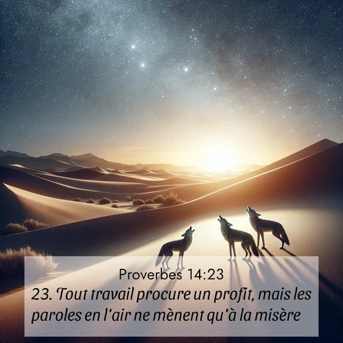 Segond21 Proverbes  ; image nature: image avec le verset biblique :Tout travail procure un profit, mais les paroles en l&#039;air ne mènent qu&#039;à la misère. ;  ; 14:23