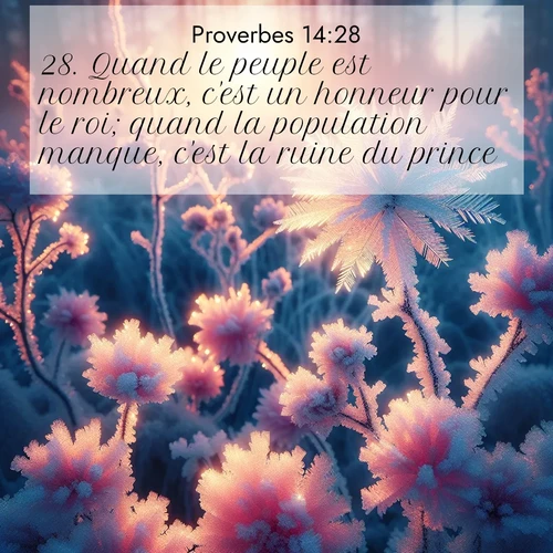 Segond21 Proverbes  ; image nature: image avec le verset biblique :Quand le peuple est nombreux, c&#039;est un honneur pour le roi; quand la population manque, c&#039;est la ruine du prince. ;  ; 14:28