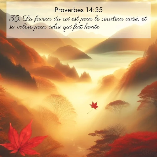 Segond21 Proverbes  ; image nature: image avec le verset biblique :La faveur du roi est pour le serviteur avisé, et sa colère pour celui qui fait honte. ;  ; 14:35