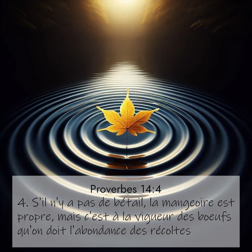Segond21 Proverbes  ; image nature: image avec le verset biblique :S&#039;il n&#039;y a pas de bétail, la mangeoire est propre, mais c&#039;est à la vigueur des boeufs qu&#039;on doit l&#039;abondance des récoltes. ;  ; 14:4