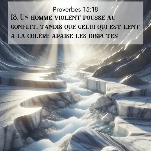 Segond21 Proverbes  ; image nature: image avec le verset biblique :Un homme violent pousse au conflit, tandis que celui qui est lent à la colère apaise les disputes. ;  ; 15:18